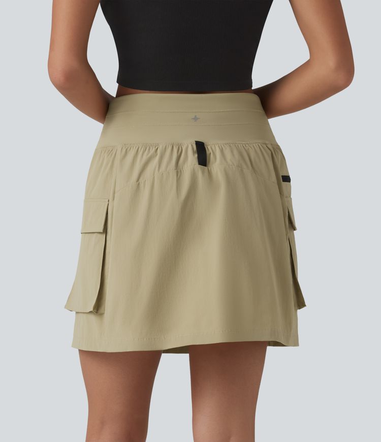 High Waisted Drawstring 2-in-1 Mini Hiking Skirt with Pockets