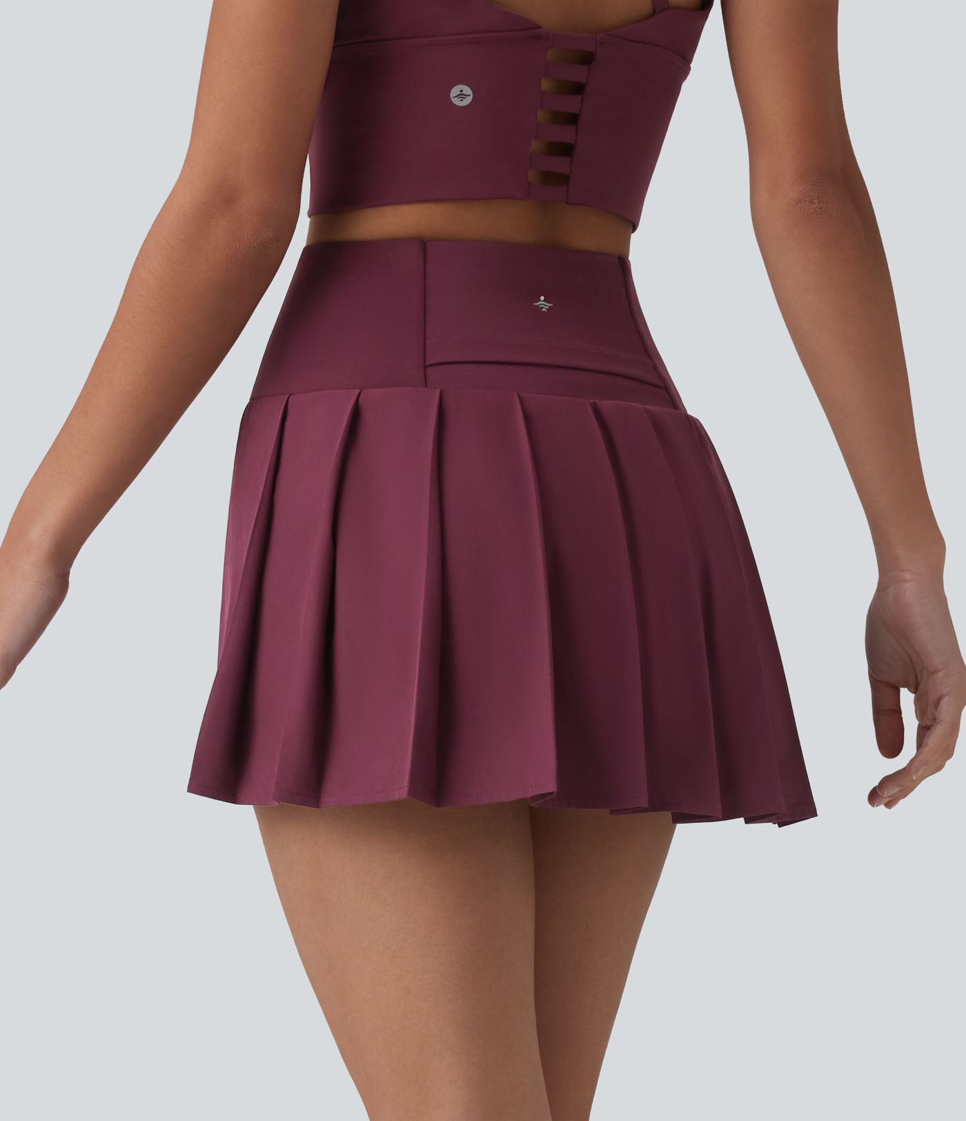 Breezeful™ Crossover High Waisted Pleated 2-in-1 Asymmetric Hem Quick Dry Mini Dance Skirt with Pockets