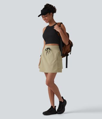 High Waisted Drawstring 2-in-1 Mini Hiking Skirt with Pockets