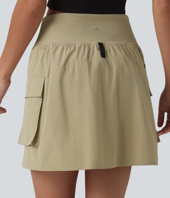 High Waisted Drawstring 2-in-1 Mini Hiking Skirt with Pockets