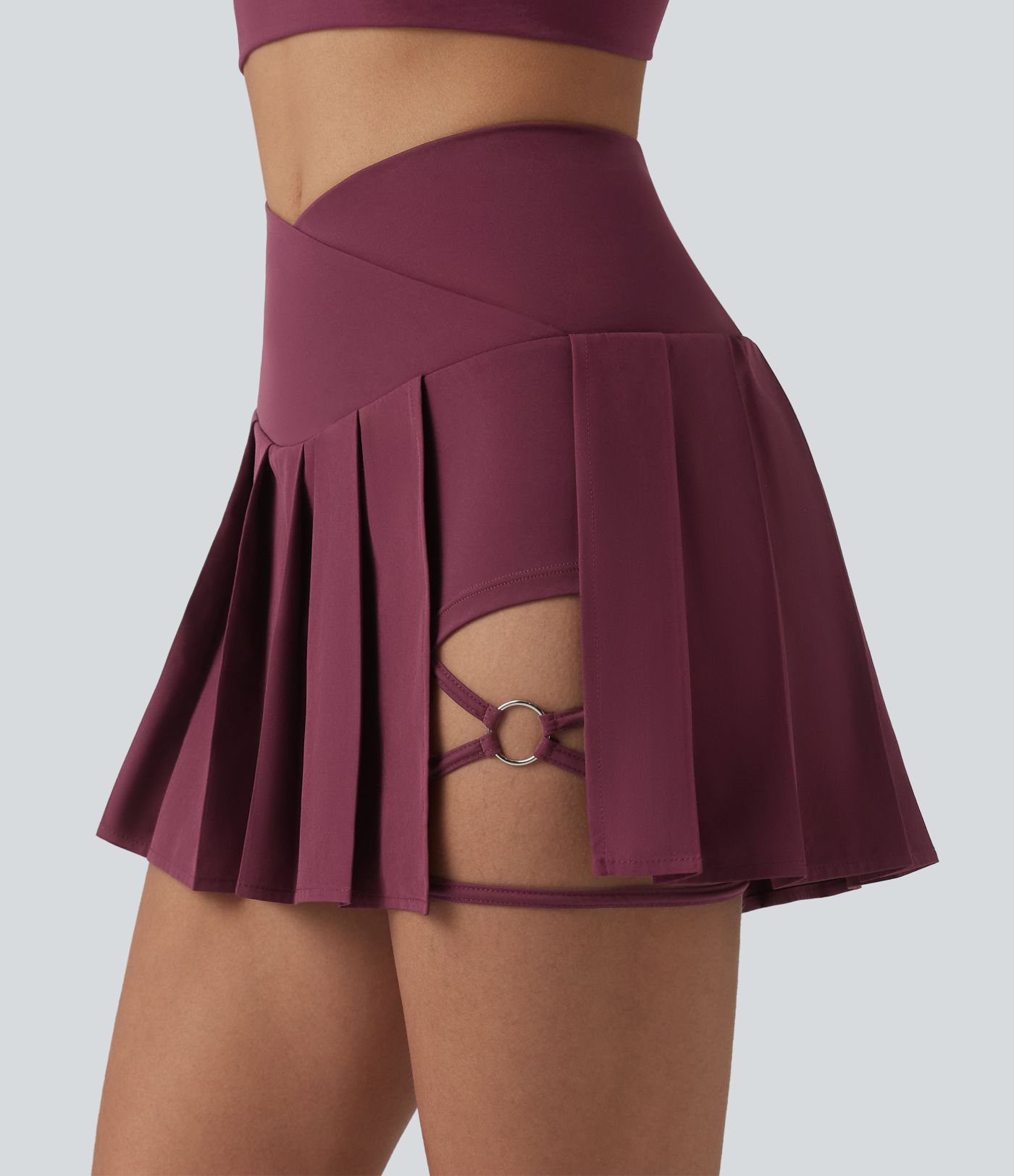 Breezeful™ Crossover High Waisted Pleated 2-in-1 Asymmetric Hem Quick Dry Mini Dance Skirt with Pockets