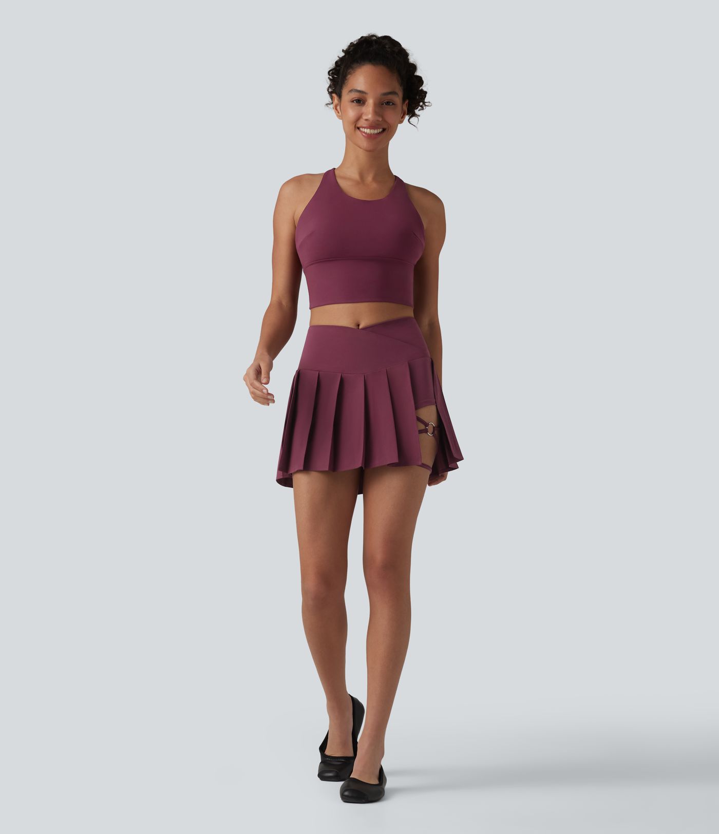 Breezeful™ Crossover High Waisted Pleated 2-in-1 Asymmetric Hem Quick Dry Mini Dance Skirt with Pockets