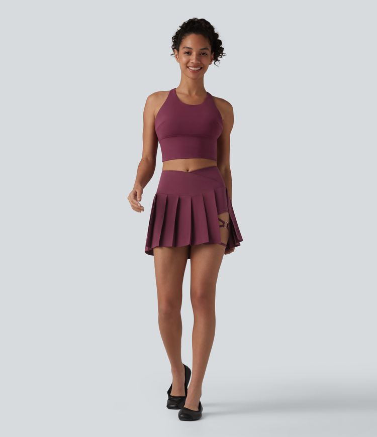 Breezeful™ Crossover High Waisted Pleated 2-in-1 Asymmetric Hem Quick Dry Mini Dance Skirt with Pockets