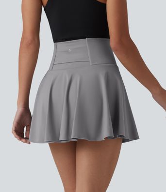 SoftlyZero™ Airy High Waisted 2-in-1 Cool Touch Flare Mini Tennis Skirt with Pockets-UPF50+