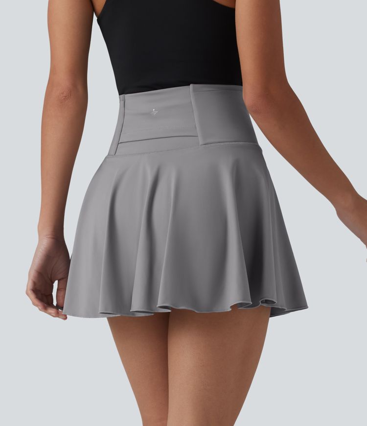 SoftlyZero™ Airy High Waisted 2-in-1 Cool Touch Flare Mini Tennis Skirt with Pockets-UPF50+