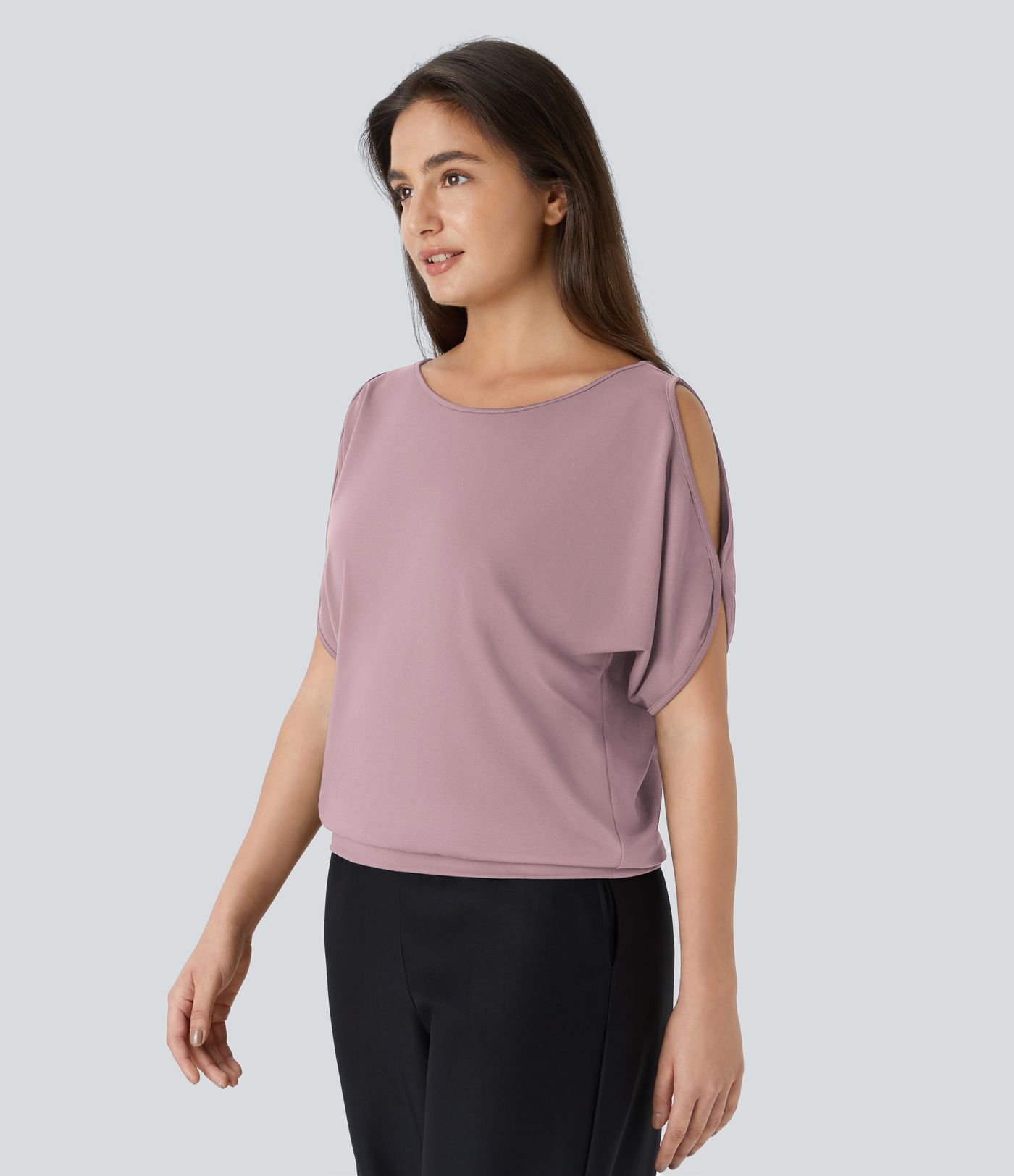 Boat Neck Short Sleeve Cut Out Casual T-Shirt