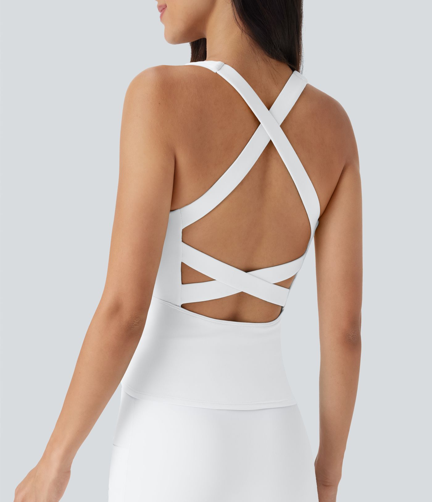 Softlyzero™ Airy Square Neck Backless Crisscross Cropped Cool Touch Running Tank Top-Longer Length-UPF50+ Softlyzero™ Airy Square Neck Backless Crisscross Cropped Cool Touch Running Tank Top-Longer Length-UPF50+