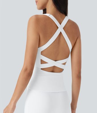 Softlyzero™ Airy Square Neck Backless Crisscross Cropped Cool Touch Running Tank Top-Longer Length-UPF50+ Softlyzero™ Airy Square Neck Backless Crisscross Cropped Cool Touch Running Tank Top-Longer Length-UPF50+