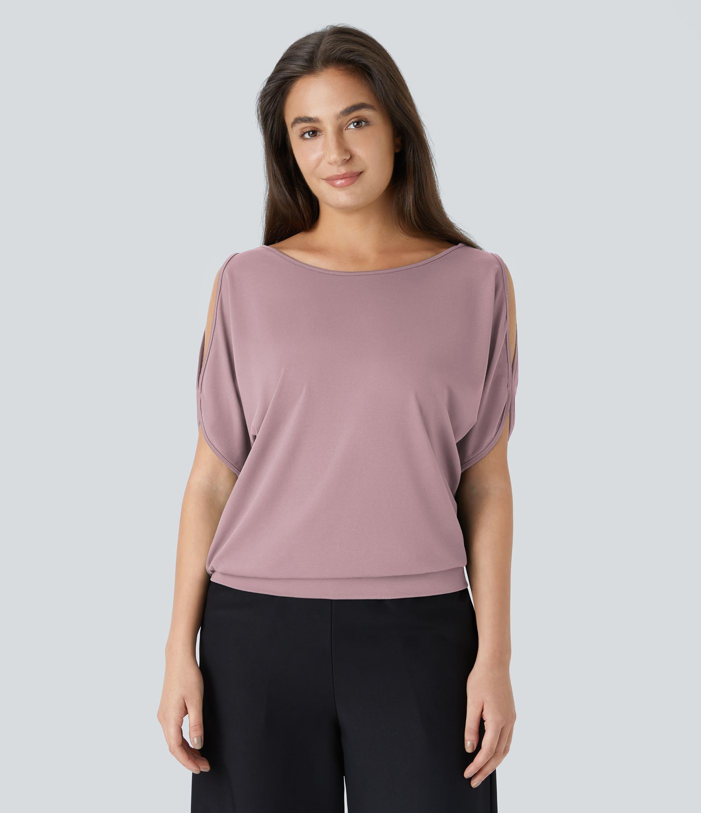 Boat Neck Short Sleeve Cut Out Casual T-Shirt