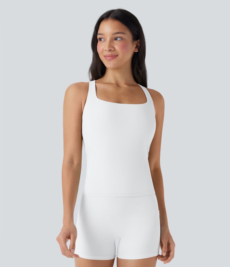 Softlyzero™ Airy Square Neck Backless Crisscross Cropped Cool Touch Running Tank Top-Longer Length-UPF50+ Softlyzero™ Airy Square Neck Backless Crisscross Cropped Cool Touch Running Tank Top-Longer Length-UPF50+