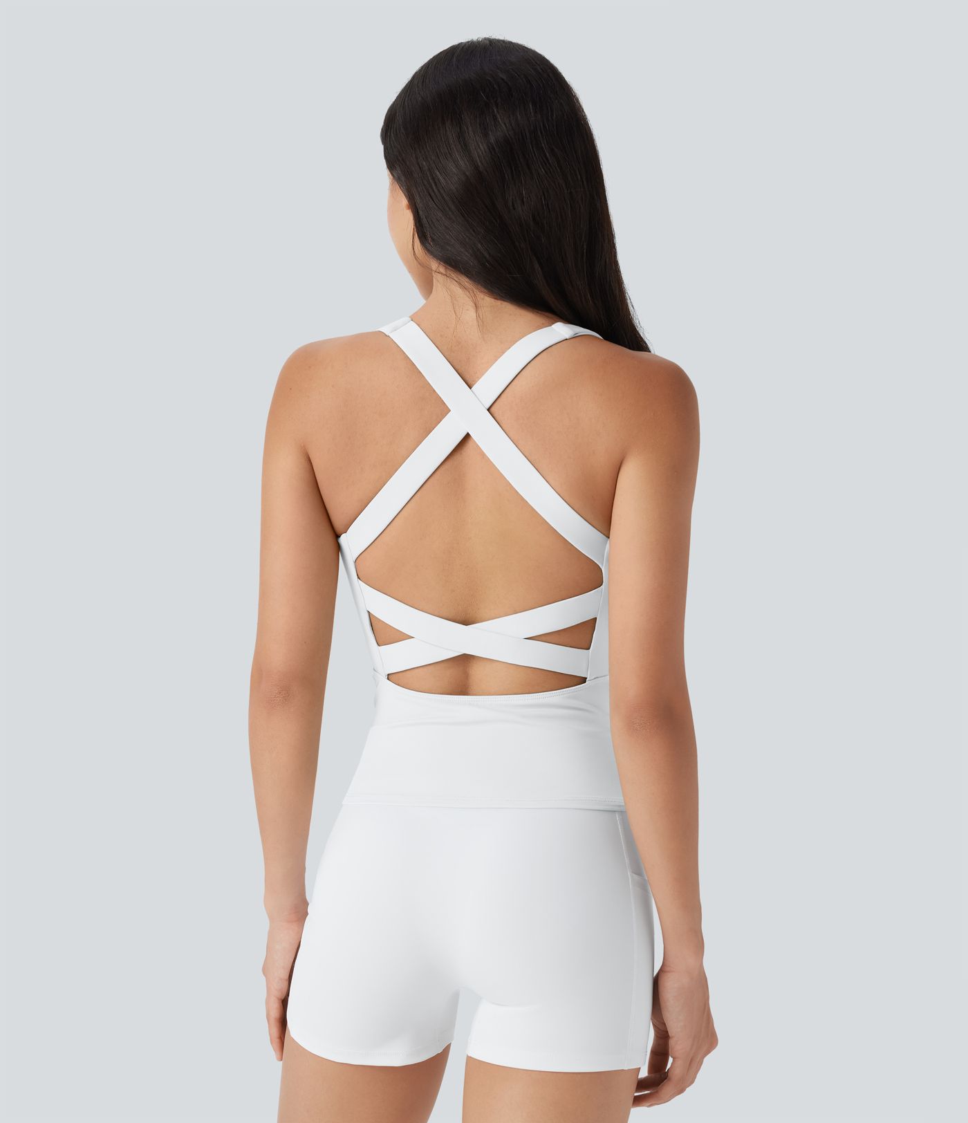 Softlyzero™ Airy Square Neck Backless Crisscross Cropped Cool Touch Running Tank Top-Longer Length-UPF50+ Softlyzero™ Airy Square Neck Backless Crisscross Cropped Cool Touch Running Tank Top-Longer Length-UPF50+
