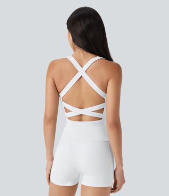 Softlyzero™ Airy Square Neck Backless Crisscross Cropped Cool Touch Running Tank Top-Longer Length-UPF50+ Softlyzero™ Airy Square Neck Backless Crisscross Cropped Cool Touch Running Tank Top-Longer Length-UPF50+