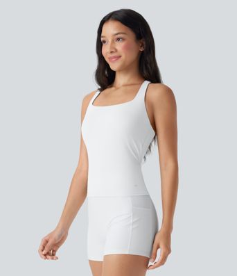 Softlyzero™ Airy Square Neck Backless Crisscross Cropped Cool Touch Running Tank Top-Longer Length-UPF50+ Softlyzero™ Airy Square Neck Backless Crisscross Cropped Cool Touch Running Tank Top-Longer Length-UPF50+