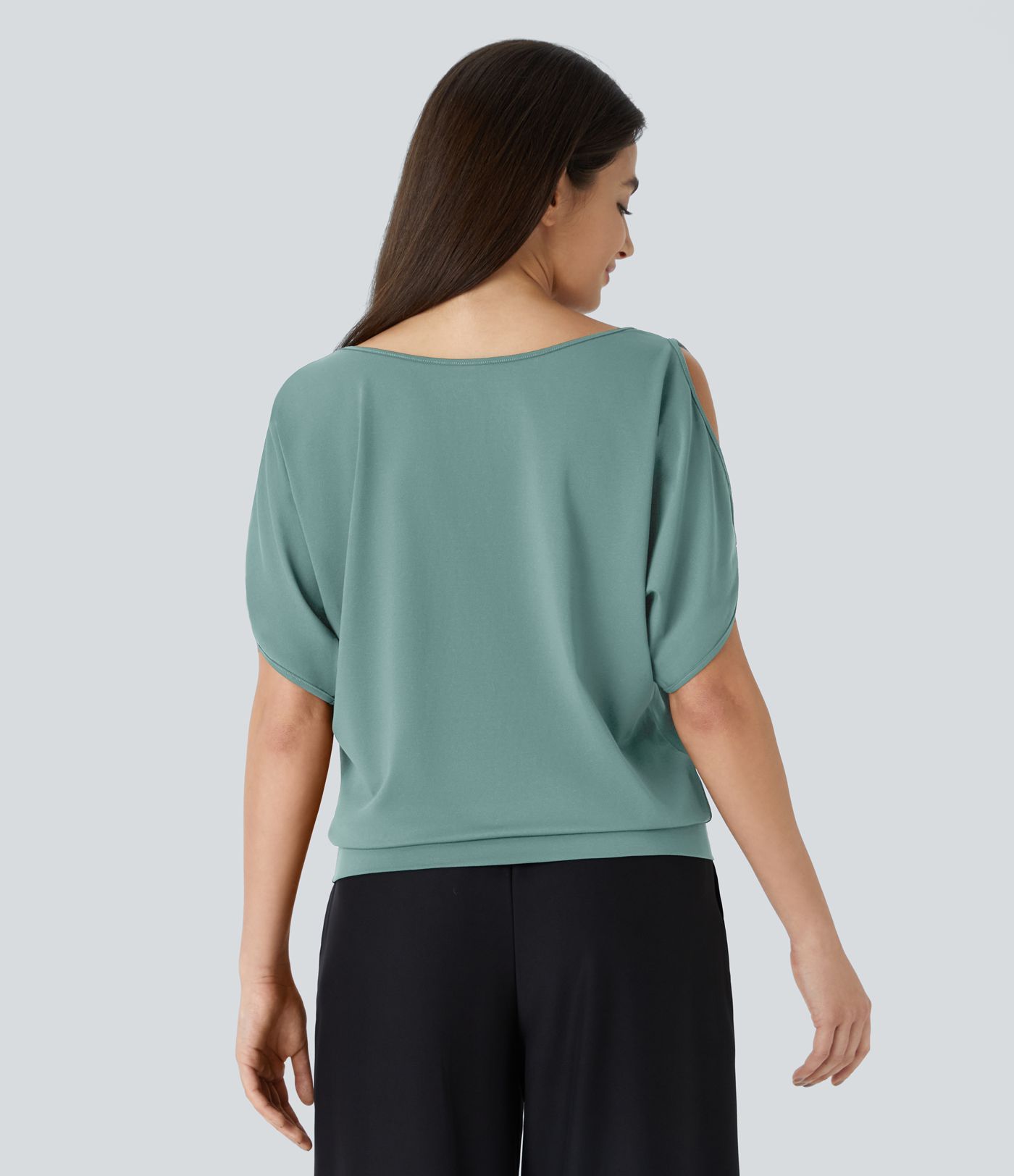 Boat Neck Short Sleeve Cut Out Casual T-Shirt