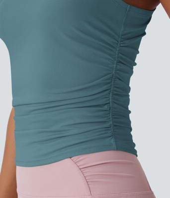 Round Neck Racerback Ruched Yoga Tank Top