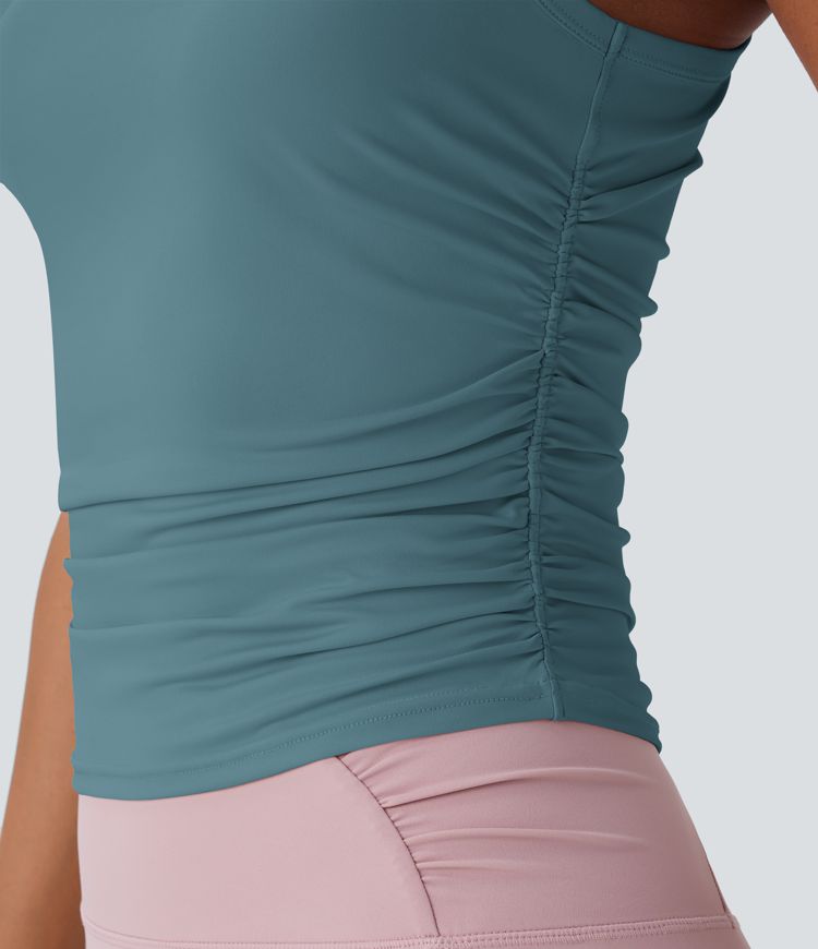 Round Neck Racerback Ruched Yoga Tank Top