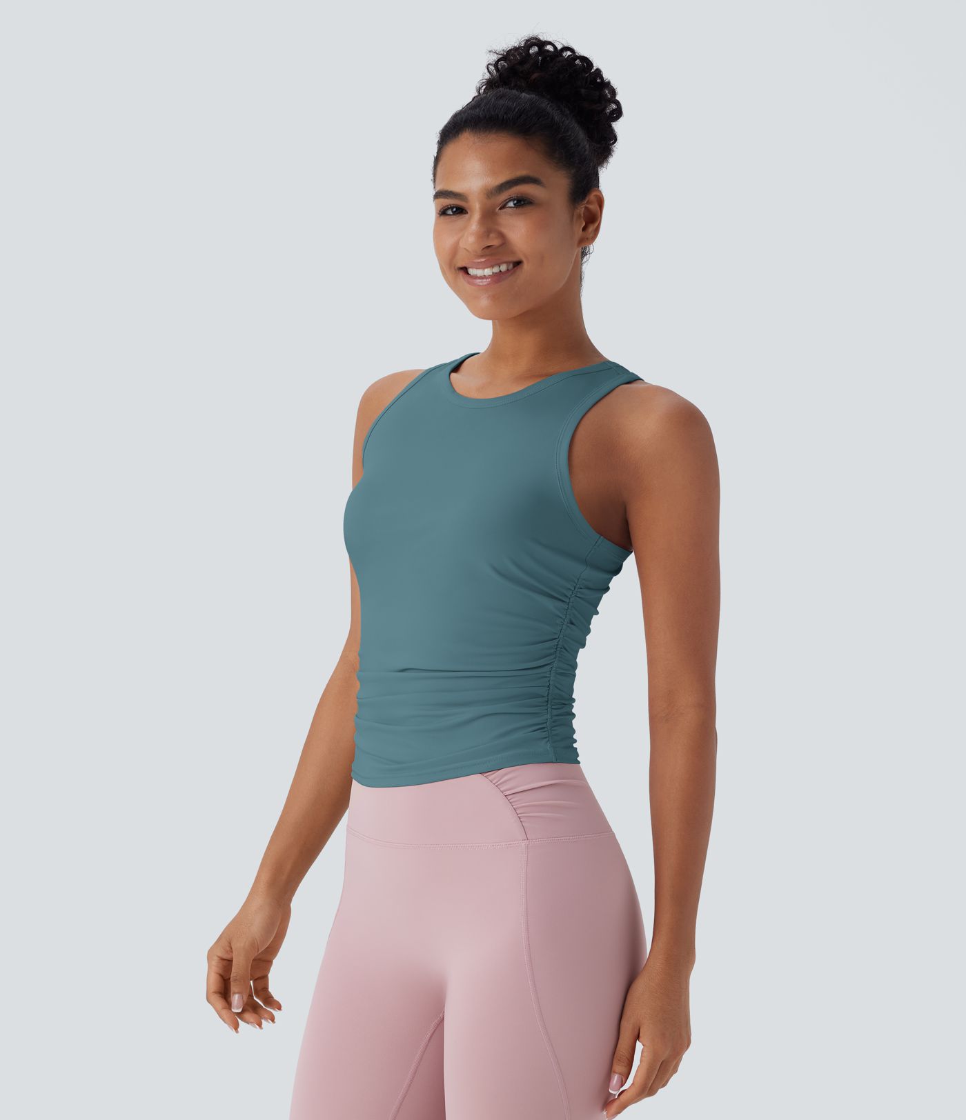 Round Neck Racerback Ruched Yoga Tank Top