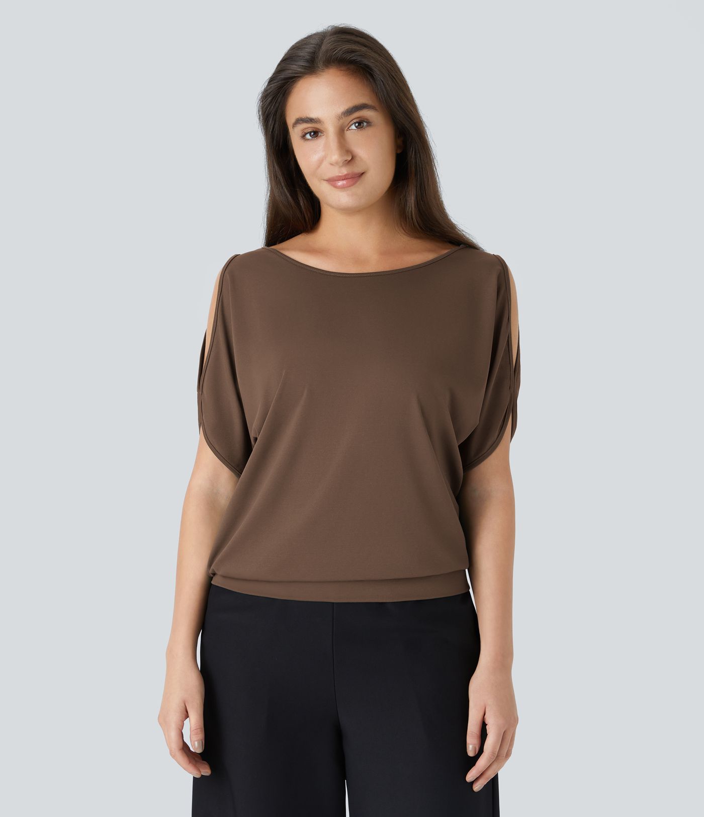 Boat Neck Short Sleeve Cut Out Casual T-Shirt