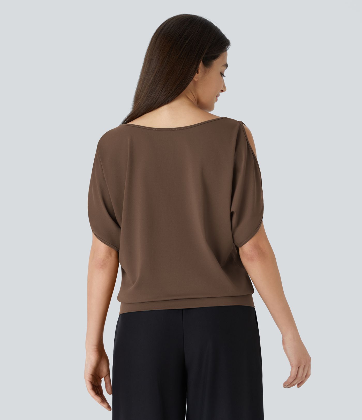 Boat Neck Short Sleeve Cut Out Casual T-Shirt