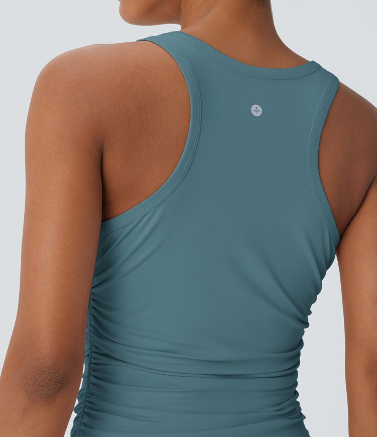 Round Neck Racerback Ruched Yoga Tank Top
