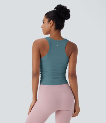 Round Neck Racerback Ruched Yoga Tank Top