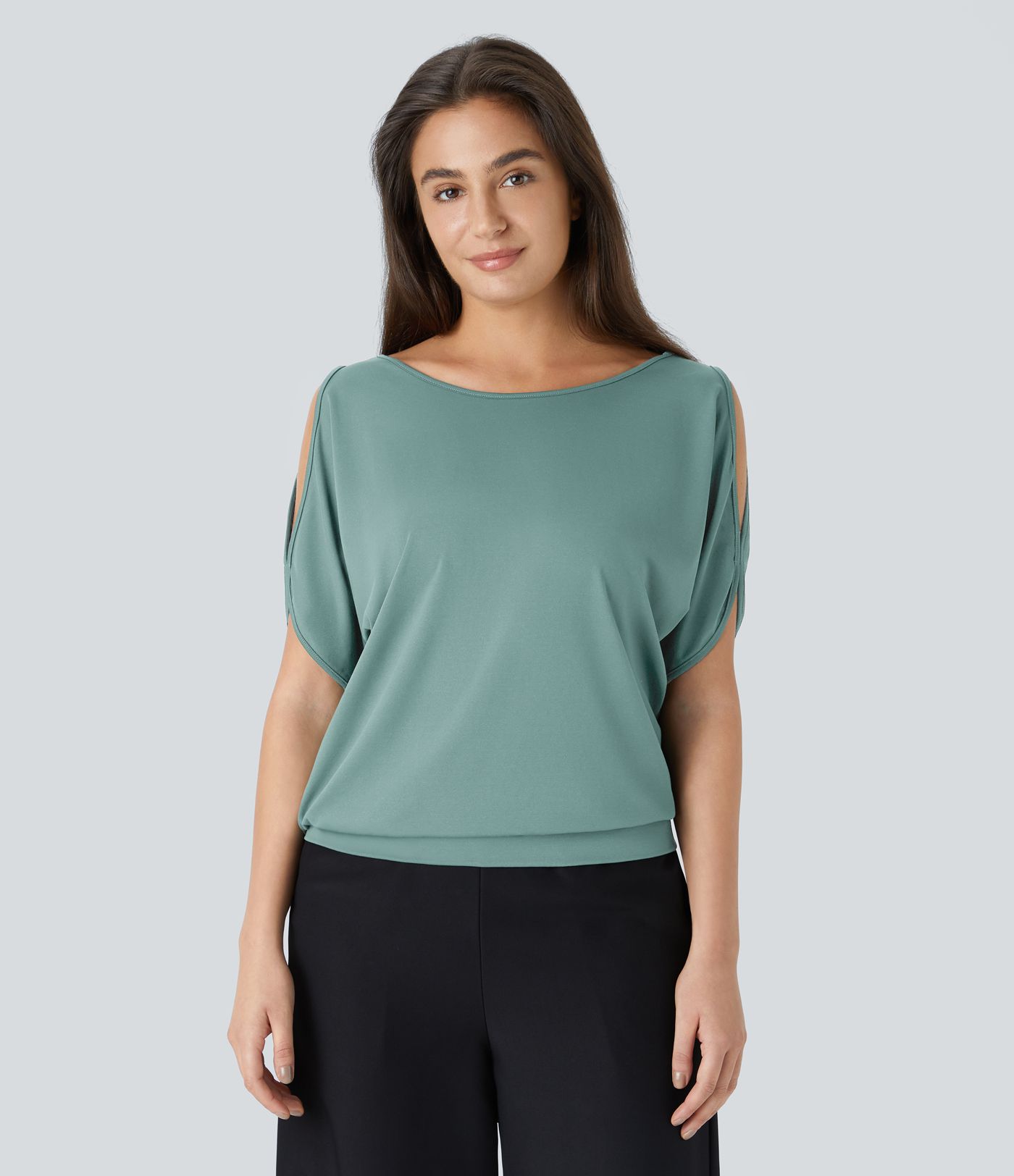 Boat Neck Short Sleeve Cut Out Casual T-Shirt