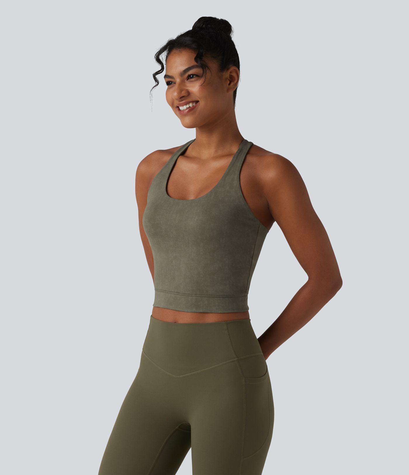 U Neck Built-in Bra Racerback Cropped Yoga Tank Top