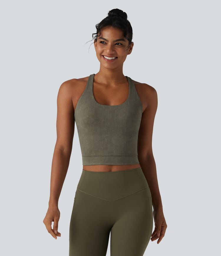U Neck Built-in Bra Racerback Cropped Yoga Tank Top