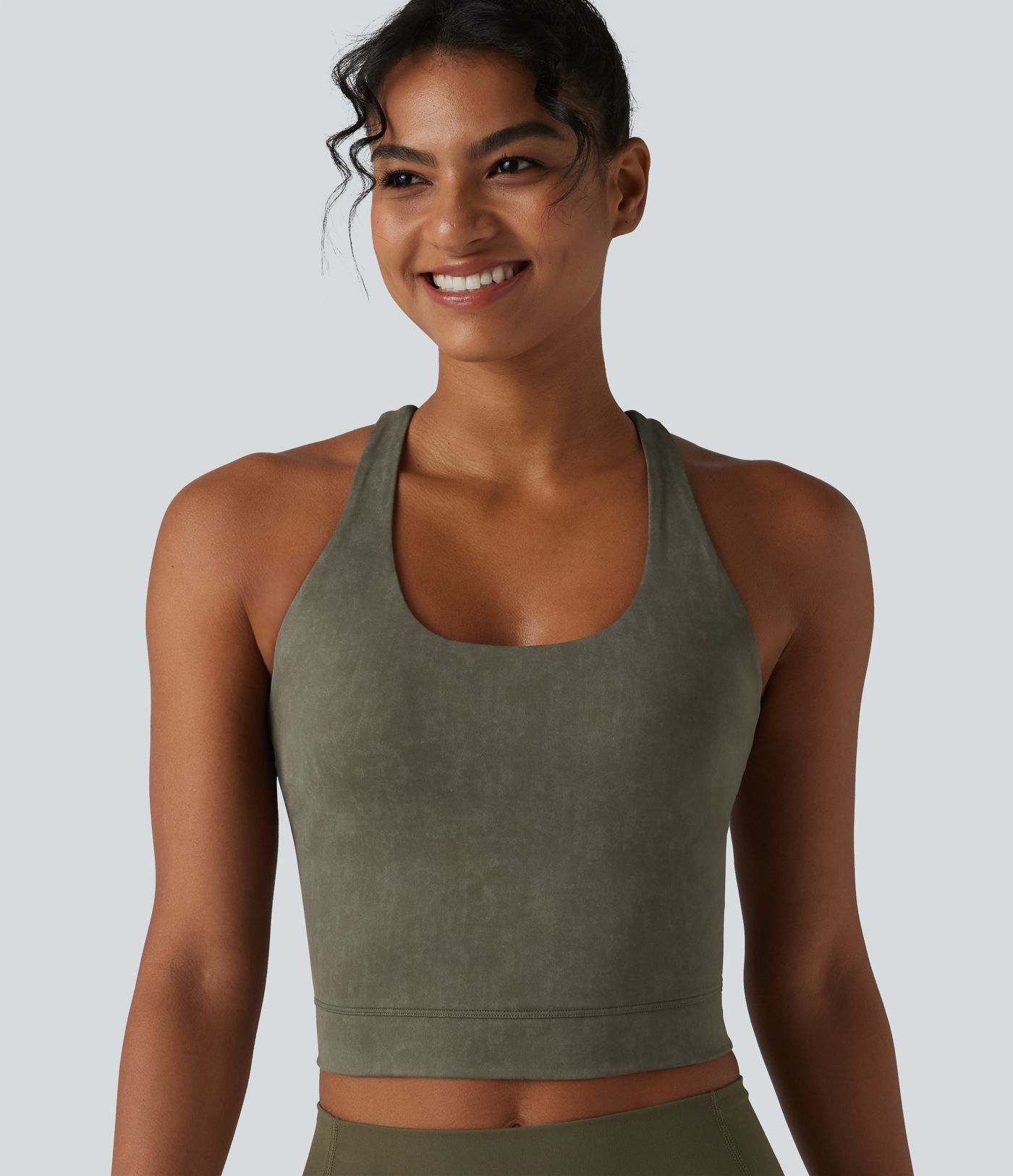 U Neck Built-in Bra Racerback Cropped Yoga Tank Top
