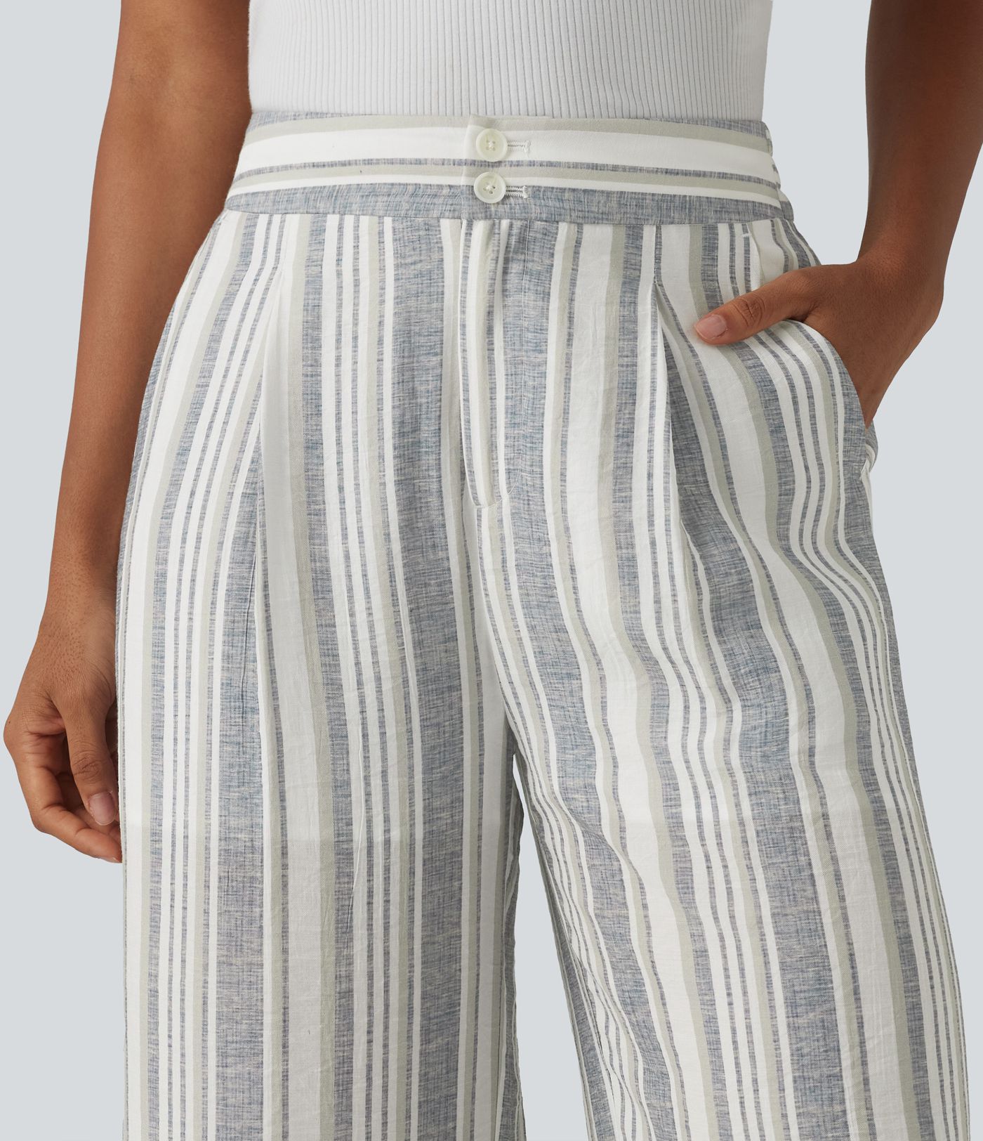 High Waisted Stripes Casual Baggy Pants with Pockets