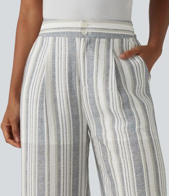High Waisted Stripes Casual Baggy Pants with Pockets