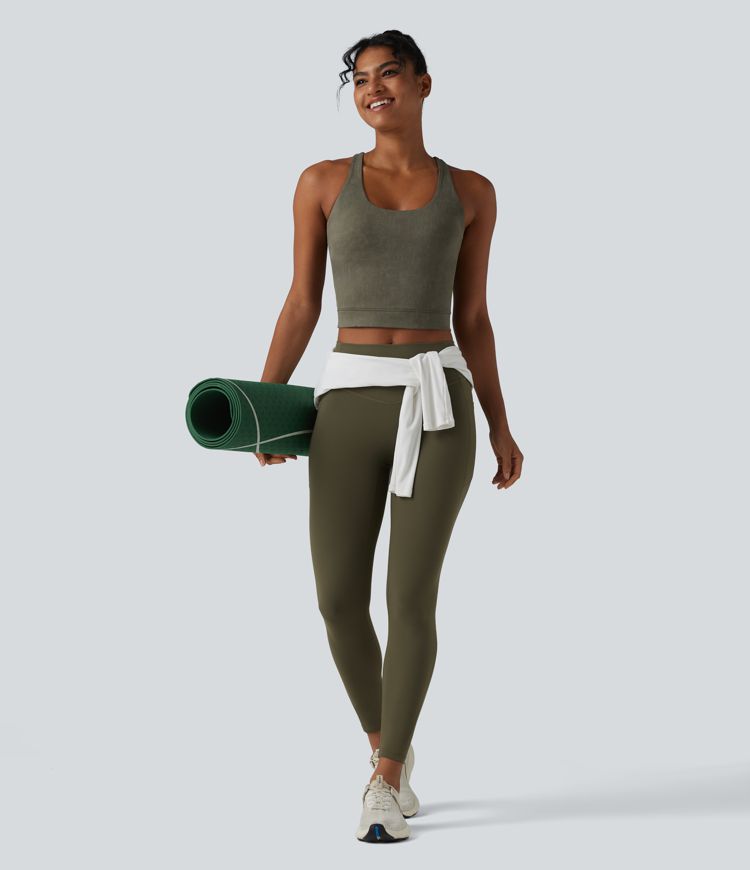 U Neck Built-in Bra Racerback Cropped Yoga Tank Top