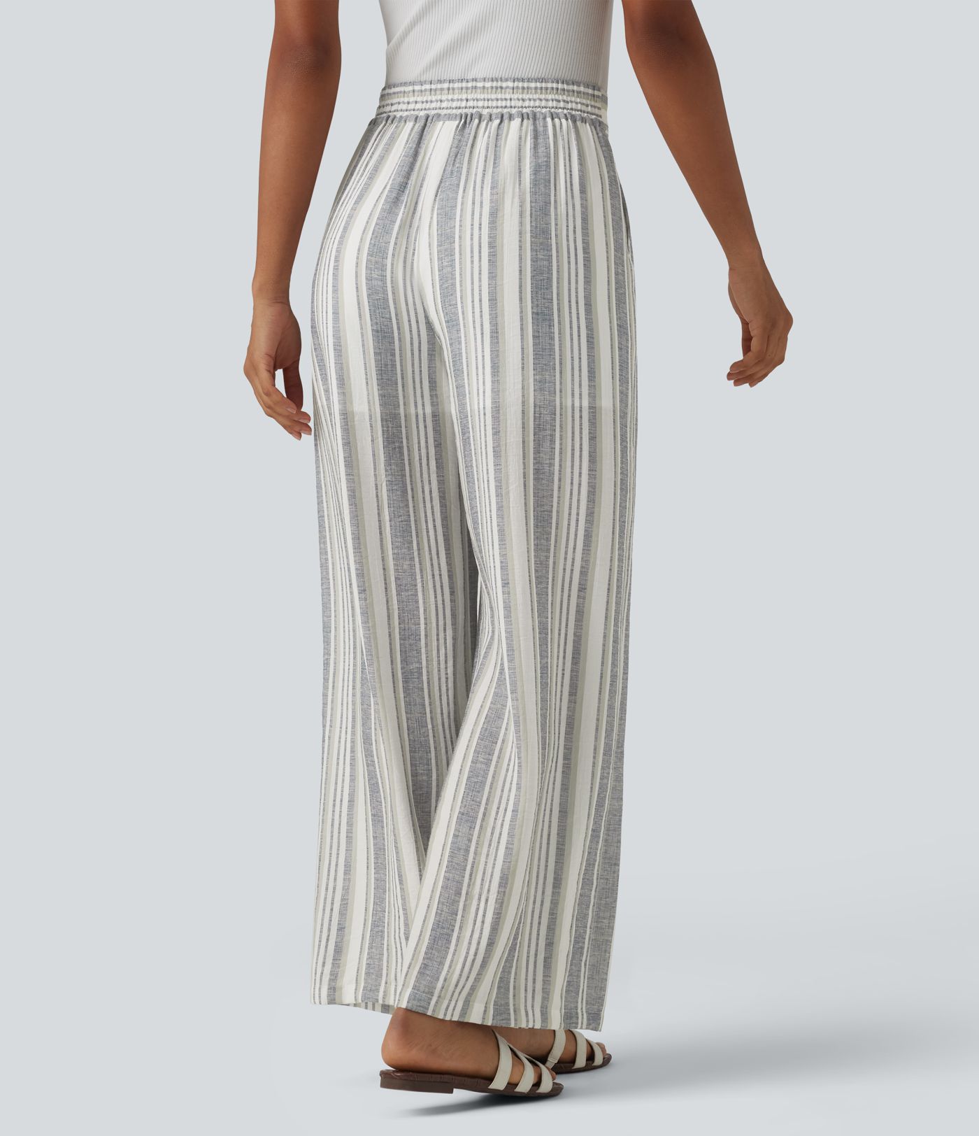 High Waisted Stripes Casual Baggy Pants with Pockets