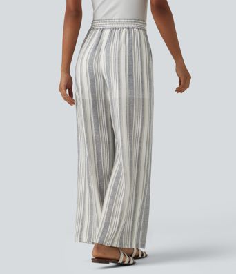 High Waisted Stripes Casual Baggy Pants with Pockets