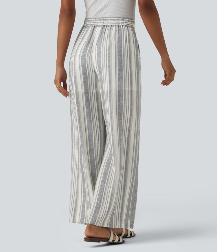 High Waisted Stripes Casual Baggy Pants with Pockets