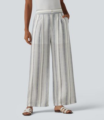 High Waisted Stripes Casual Baggy Pants with Pockets
