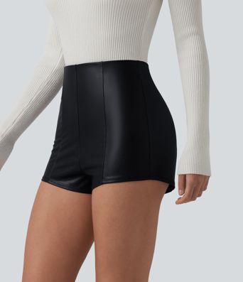 High Waisted Skinny Stretchy PU Casual Shorts