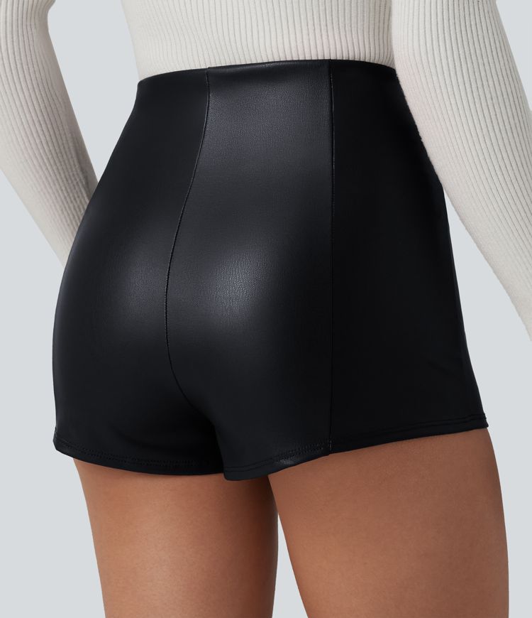 High Waisted Skinny Stretchy PU Casual Shorts