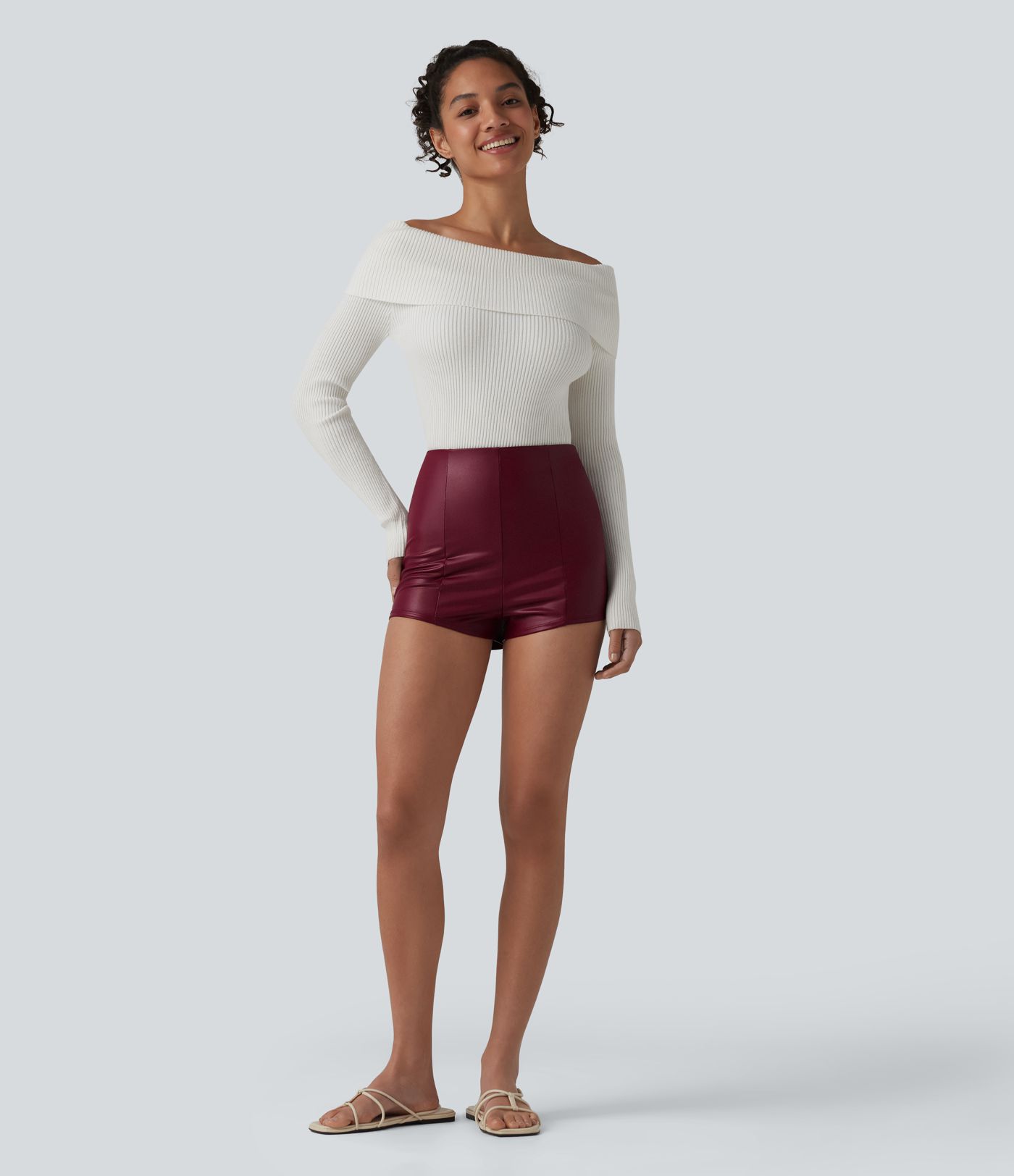 High Waisted Skinny Stretchy PU Casual Shorts