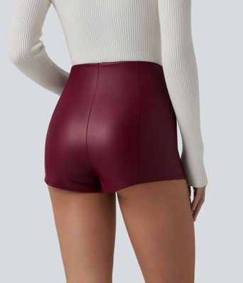 High Waisted Skinny Stretchy PU Casual Shorts