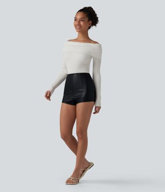 High Waisted Skinny Stretchy PU Casual Shorts