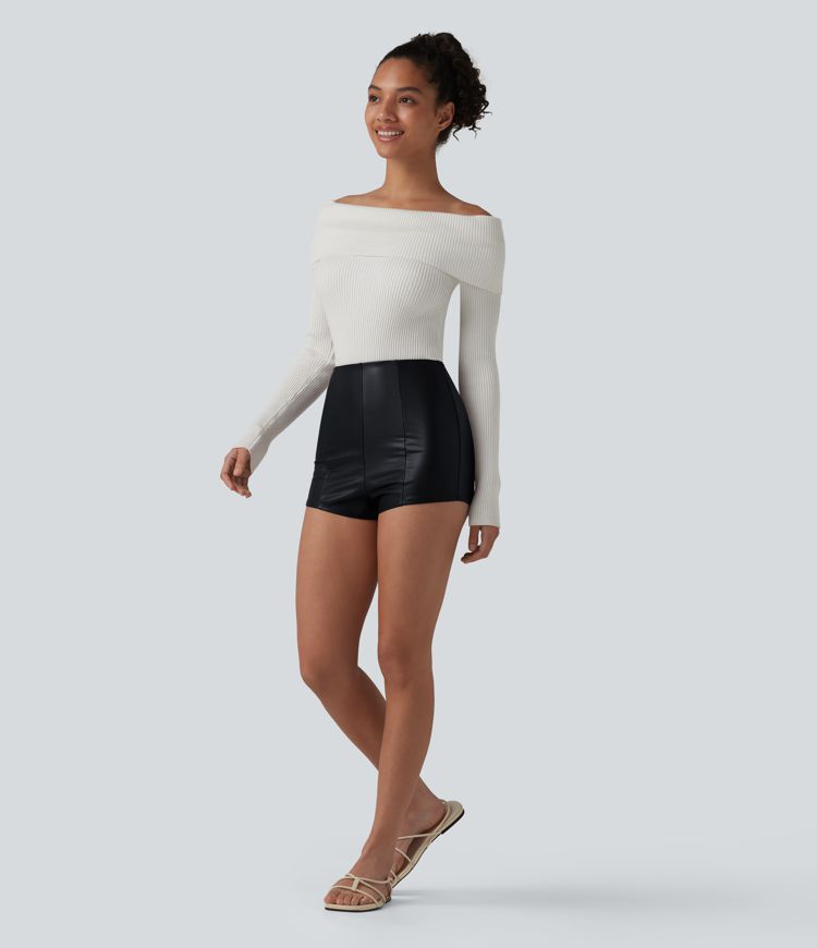 High Waisted Skinny Stretchy PU Casual Shorts