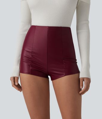 High Waisted Skinny Stretchy PU Casual Shorts