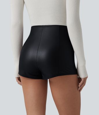 High Waisted Skinny Stretchy PU Casual Shorts