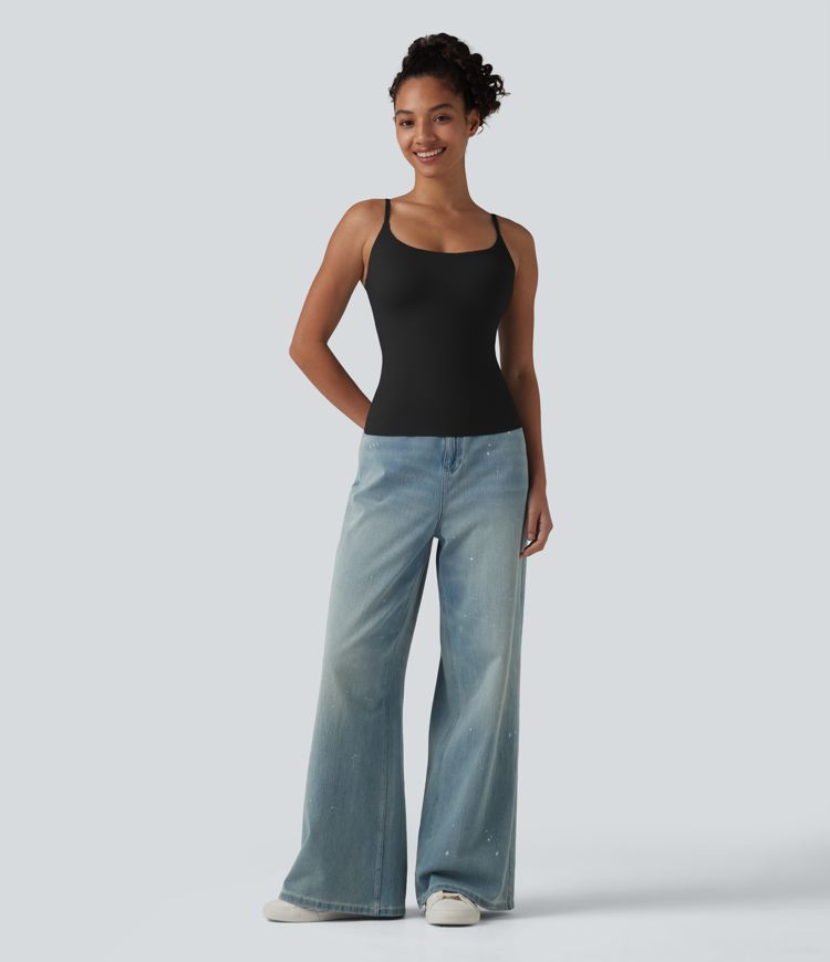 Scoop Neck Built-in Bra Casual Tank Top B-E Cups