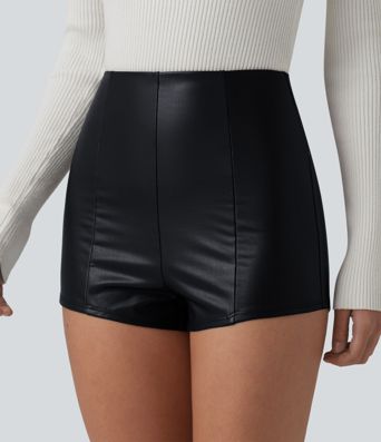 High Waisted Skinny Stretchy PU Casual Shorts