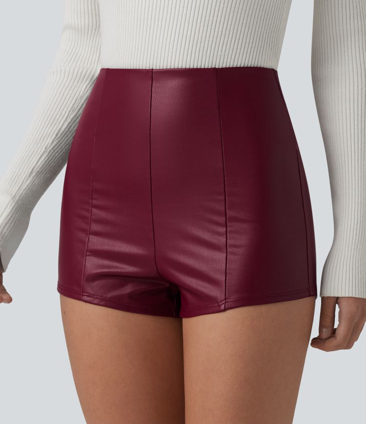 High Waisted Skinny Stretchy PU Casual Shorts