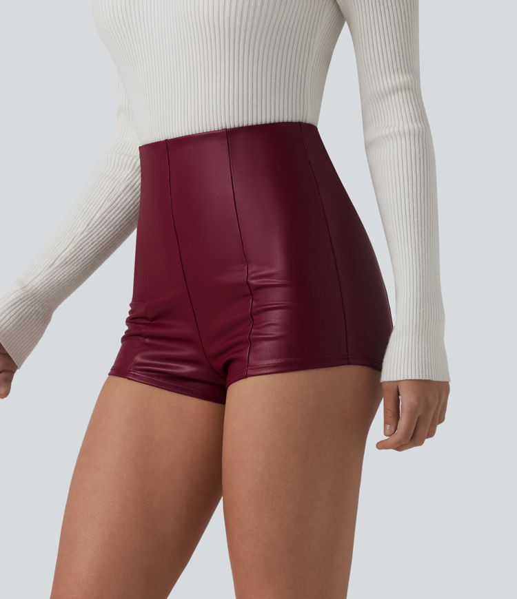 High Waisted Skinny Stretchy PU Casual Shorts