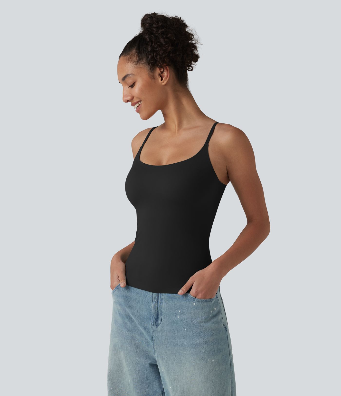 Scoop Neck Built-in Bra Casual Tank Top B-E Cups