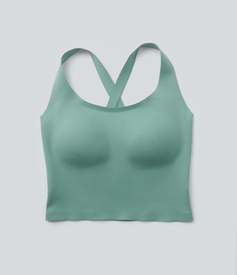 U Neck Built-in Bra Cropped Casual Tank Top B-E Cups
